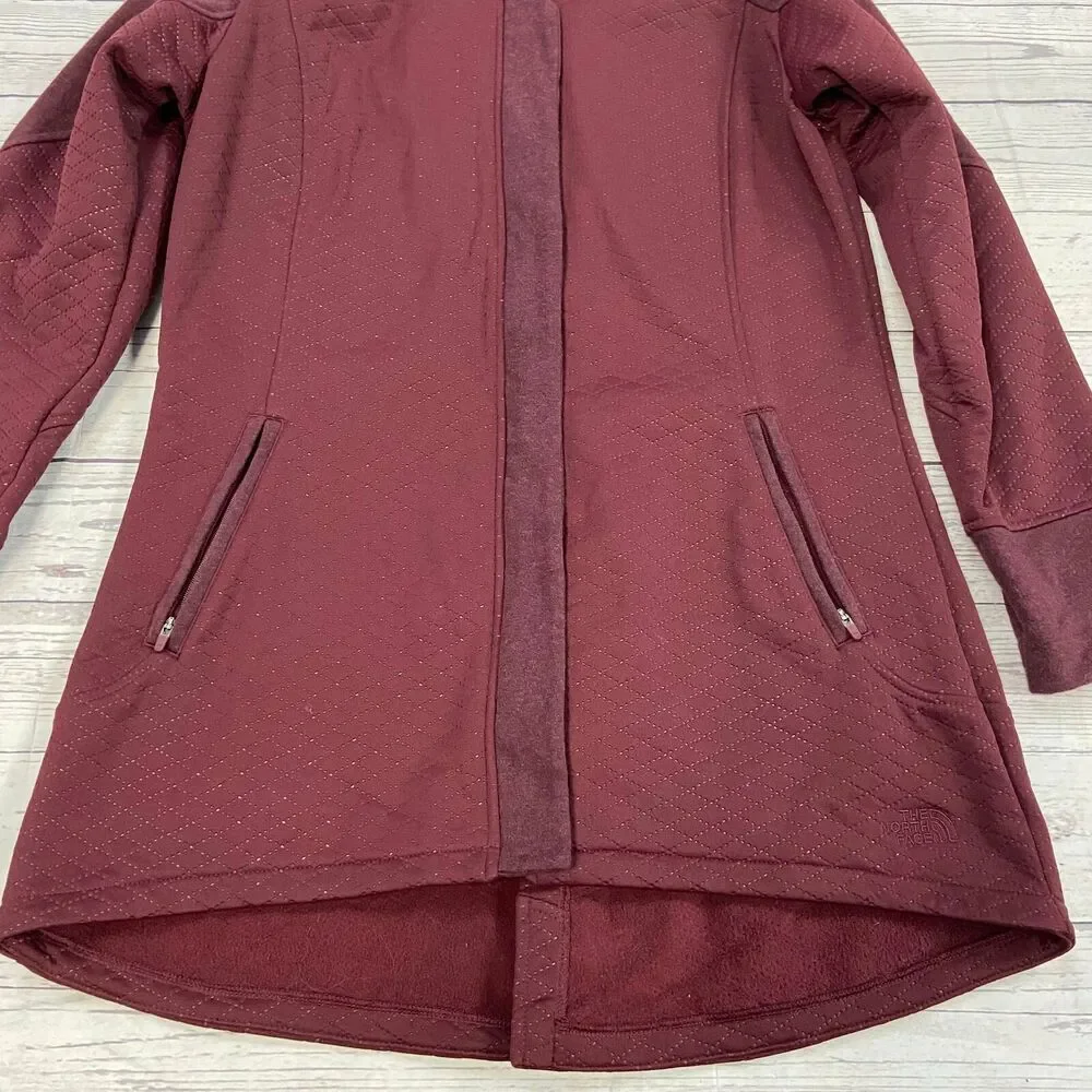 North Face Burgundy Long Hooded Coat Woman’s Size Large - Picture 2 of 8